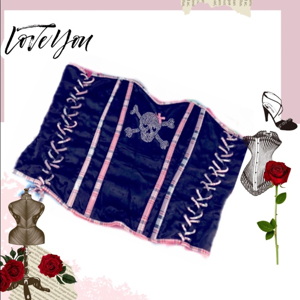 Intimate Attitude Skull and plaid satin Corset. - Picture 6 of 17